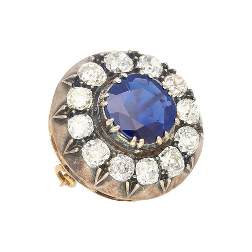 Victorian Era 3.82 Carat No Heat Sapphire and Diamond GRS Certified Brooch