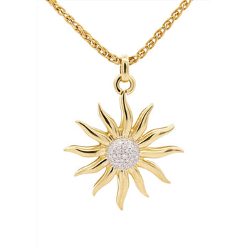 Vintage 0.85 Carat Sun Motif Diamond Pendant Necklace Crafted in 18k Yellow Gold – Assay Jewelers