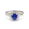 Vintage 0.97 Carat Oval Blue Sapphire & Diamond Filigree in Platinum Floral Ring