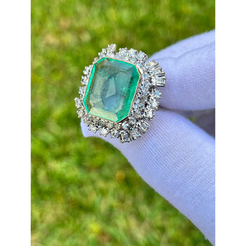 Vintage 12 Carat Colombian Emerald and Diamond Halo Ring Set in Palladium – Assay Jewelers