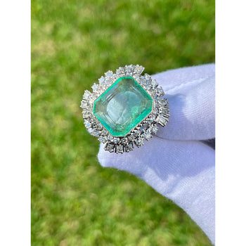 Vintage 12 Carat Colombian Emerald and Diamond Halo Ring Set in Palladium – Assay Jewelers