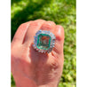 Vintage 12 Carat Colombian Emerald and Diamond Halo Ring Set in Palladium