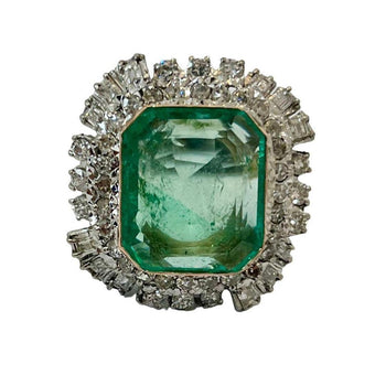 Vintage 12 Carat Colombian Emerald and Diamond Halo Ring Set in Palladium – Assay Jewelers