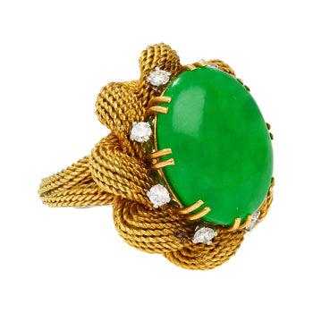 Vintage 13.32 Carat Type A Jadeite Jade Gold Wire Floral Ring From France – Assay Jewelers