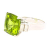 Vintage 14.11 Carat Peridot and Baguette Cut Diamond in 18K White Gold Ring