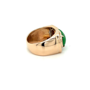 Vintage 18K Gold Horizontally Set Wide Jadeite Jade and Channel Set Diamond Halo Ring – Assay Jewelers