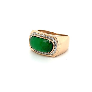 Vintage 18K Gold Horizontally Set Wide Jadeite Jade and Channel Set Diamond Halo Ring – Assay Jewelers