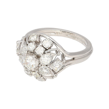 Bague fleur Anciens en diamant taille ancienne européenne de 1,30 carat en or blanc 14k – Assay Jewelers