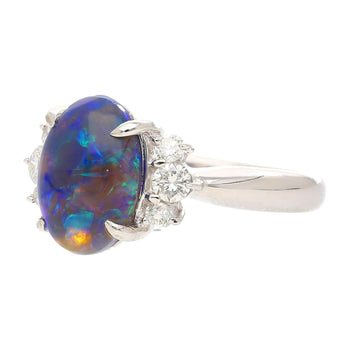 Vintage 2 Carat Oval Black Opal & Diamond 3 Stone Platinum Ring GIA Certified – Assay Jewelers