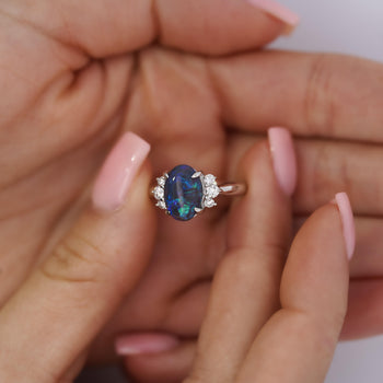 Vintage 2 Carat Oval Black Opal & Diamond 3 Stone Platinum Ring GIA Certified – Assay Jewelers