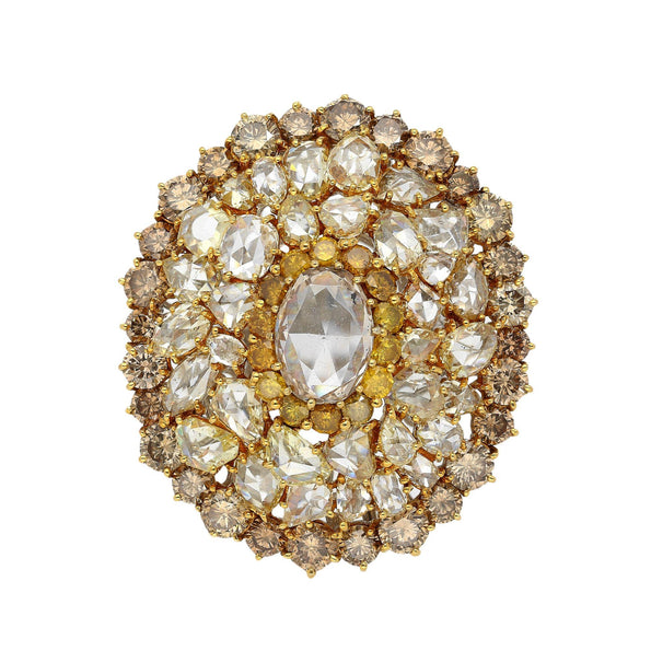 Vintage 22 Carat Multi-Color Rose Cut & Round Diamond Cluster 18K Gold Dome Ring