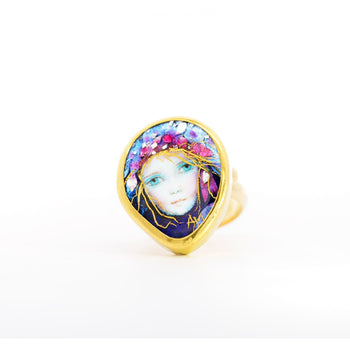 Vintage 22K Enamel and Gold "Auspice Maria" Saint Mary motif Christian Ring – Assay Jewelers