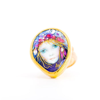 Vintage 22K Enamel and Gold "Auspice Maria" Saint Mary motif Christian Ring – Assay Jewelers