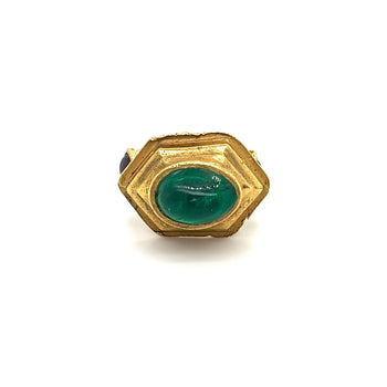 Bague Anciens en or 22K, avec émeraude taille cabochon et grenat, style renaissance égyptienne – Assay Jewelers