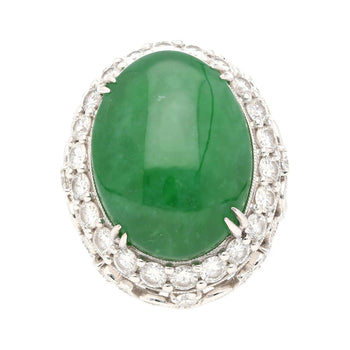 Bague florale Anciens en jade cabochon ovale 24 carats et diamants ronds – Assay Jewelers