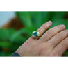 Vintage 3 Carat Cabochon Cut Colombian Emerald Bezel in 20K Yellow Gold Ring