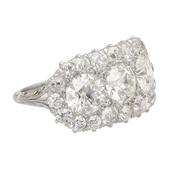 Vintage 4.50 CTTW Old European Cut Diamond Three-Stone Art Deco Engagement Ring in Platinum