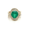 Vintage 5 Carat Pear Cut Emerald Crossover Double Split Shank 14K Gold Ring