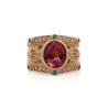 Vintage 6 Carat TW Oval Cut Pinkish-Red Tourmaline with Neon Paraiba Tourmaline and Diamond Ring in 18K Gold