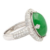 Vintage 7.29 Carat Jadeite Jade "A" Ring with Round Cut Diamond Halo & 18K Milgrain Finish