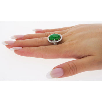 Vintage 7.29 Carat Jadeite Jade "A" Ring with Round Cut Diamond Halo & 18K Milgrain Finish – Assay Jewelers