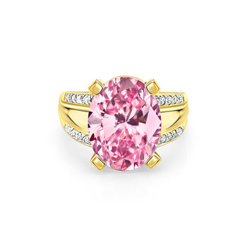 Vintage 9.50 Carat Oval Cut Pink Kunzite with Diamond Side Stone Cocktail Ring in 18K Yellow Gold – Assay Jewelers