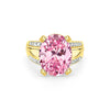 Vintage 9,50 Karat Ovalschliff Pink Kunzit mit Diamant-Seitenstein Cocktail-Ring in 18K Gelbgold