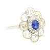 Vintage AGL Certified No Heat Burma Blue Sapphire and Old Euro Cut Diamond Ring in Platinum