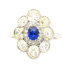 Vintage AGL Certified No Heat Burma Blue Sapphire and Old Euro Cut Diamond Ring in Platinum