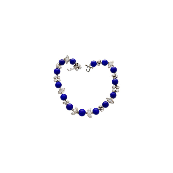 Vintage Art Deco Era Lapis & Diamond Platinum Bracelet