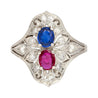 Vintage Art Deco Platinum 1.21 Carat Pink Ruby and Blue Sapphire Ring