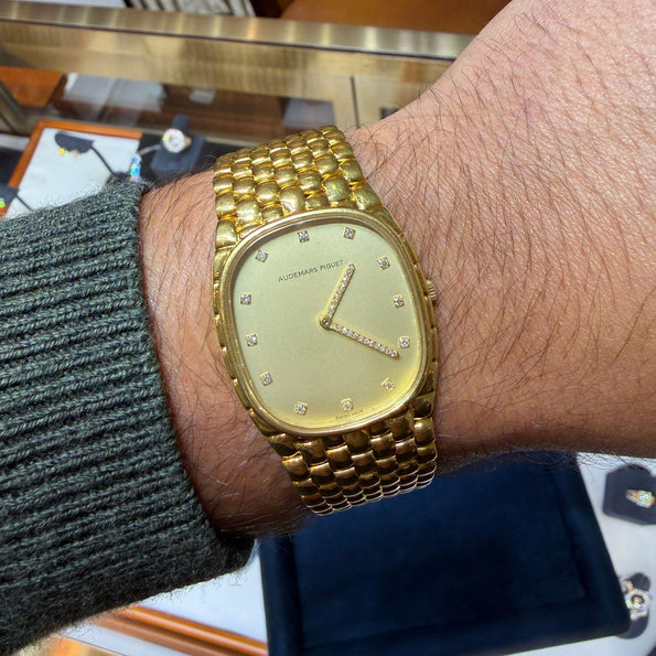 Vintage Audemars Piguet Cobra 18K Gold Diamond Dial Integral Bracelet Watch