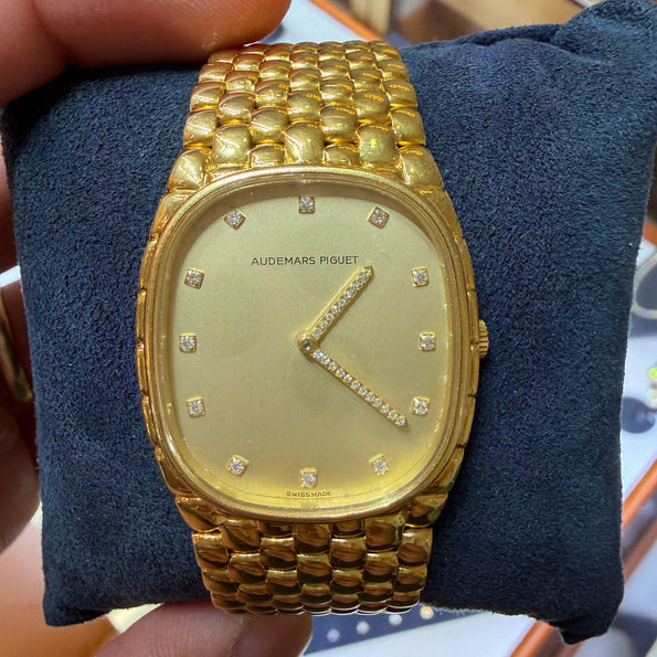 Vintage Audemars Piguet Cobra 18K Gold Diamond Dial Integral Bracelet Watch