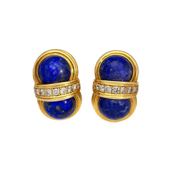 Vintage Cabochon Cut Lapis Lazuli and Diamond 18K Yellow Gold Clip-On Earrings – Assay Jewelers
