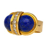 Vintage Cabochon Cut Lapis Lazuli and Diamond in 18K Yellow Gold Statement Rings