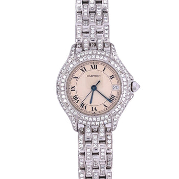 Vintage Cartier 28mm Round Dial Ballon Watch in 18k White Gold with Diamonds – Assay Jewelers