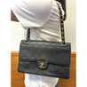 Vintage Chanel Maxi Caviar Leather Charm CC 24K Navy Double Flap Handbag Purse