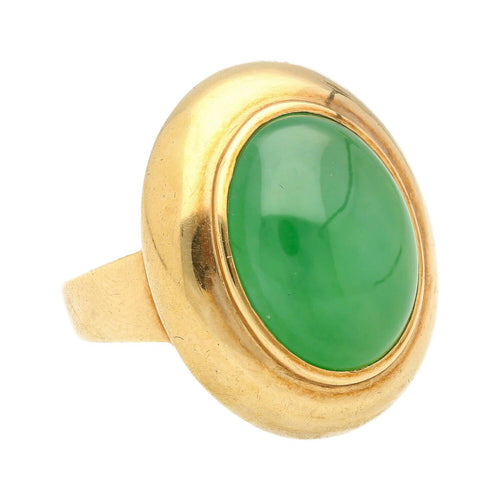 Vintage Grade A Jadeite Jade Gump's San Francisco Bezel Set Ring in 18K Gold