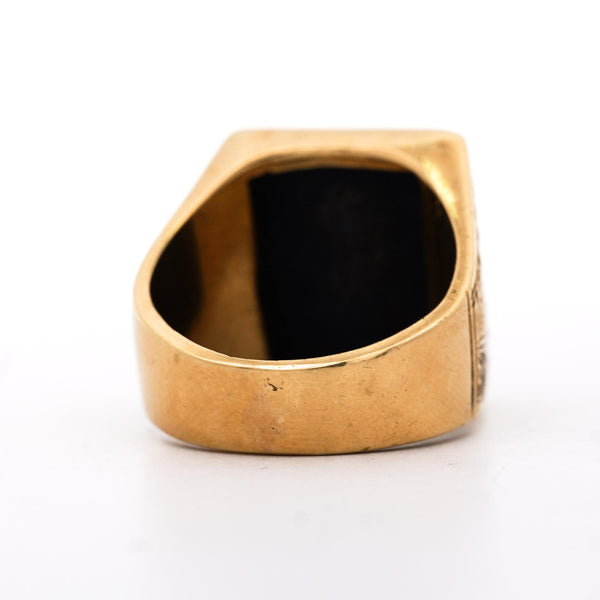 Vintage Lapis Lazuli 18K Gold Floral Engraved Square Mens Signet Ring