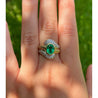 Vintage Natural Oval Cut Emerald & Diamond Ribbed Textured Bezel Set 18K Gold Ring