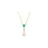 Vintage Natural Saltwater Conch Pearl & Emerald Drop 18K Gold Pendant Necklace