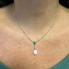 Vintage Natural Saltwater Conch Pearl & Emerald Drop 18K Gold Pendant Necklace