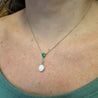 Vintage Natural Saltwater Conch Pearl & Emerald Drop 18K Gold Pendant Necklace