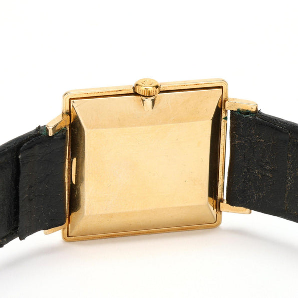 Vintage Omega N6607 18K Gold Square Manual Black Dial Florentine Watch