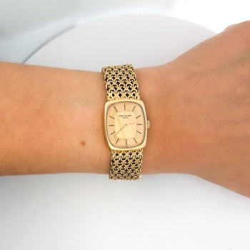 Vintage Patek Philippe 18K Gold Ladies Champagne Dial Mesh Bracelet Watch – Assay Jewelers