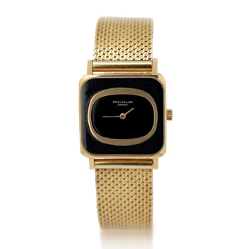 Vintage Patek Philippe 25mm Square Ellipse 18K Gold Black Dial Watch – Assay Jewelers