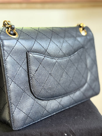 Vintage Rare Original Chanel Medium Classic Flap – Navy Blue Caviar Leather – Assay Jewelers
