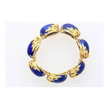 Vintage Retro Era 2.50 CTTW Blue Lapis Lazuli Bracelet in Floral 18K Yellow Gold – Assay Jewelers