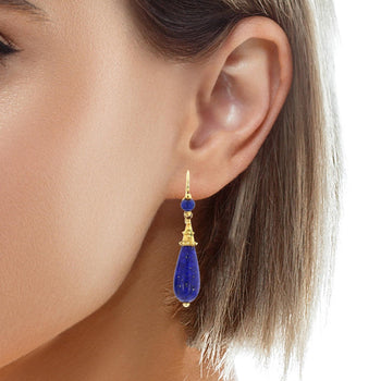Vintage Retro Lapis Lazuli 18K Gold Drop Earrings – Assay Jewelers