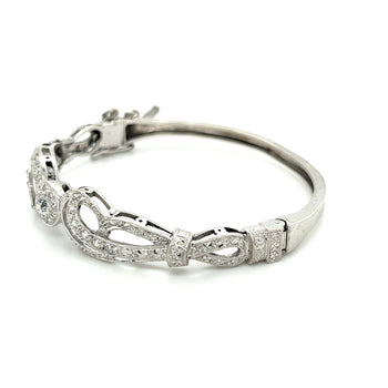Vintage Retro Old European Cut Diamond Bangle with Filigree and Milgrain Finish in 14K White Gold – Assay Jewelers
